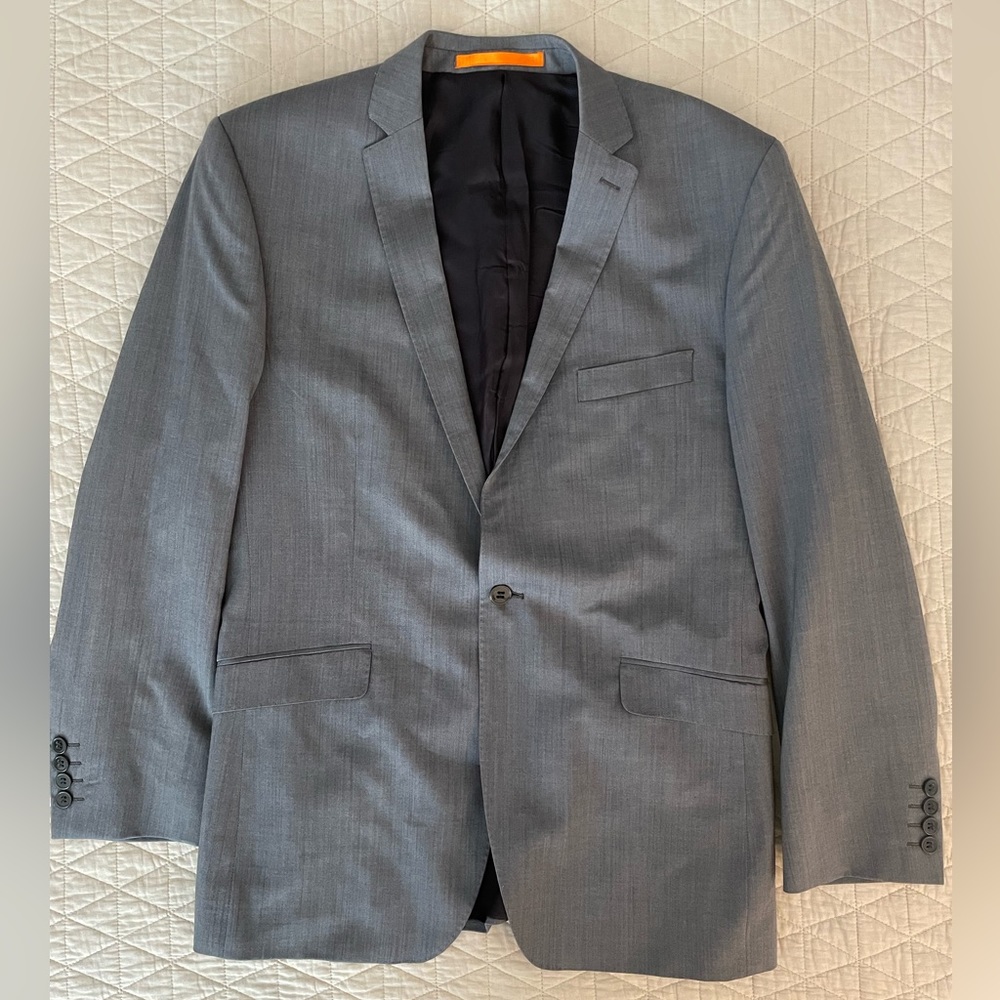 Ben Sherman Modern‎ Slim Notch Lapel Wool Blazer in Gray Size 42 R